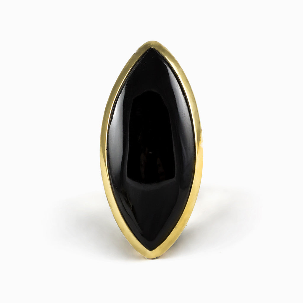 Black Obsidian Ring Eye Shape set in gold Made in Earth