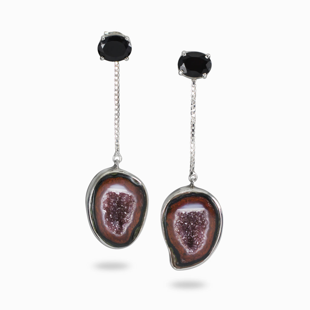 Onyx & Agate Geode Stud Drop Earrings Made In earth