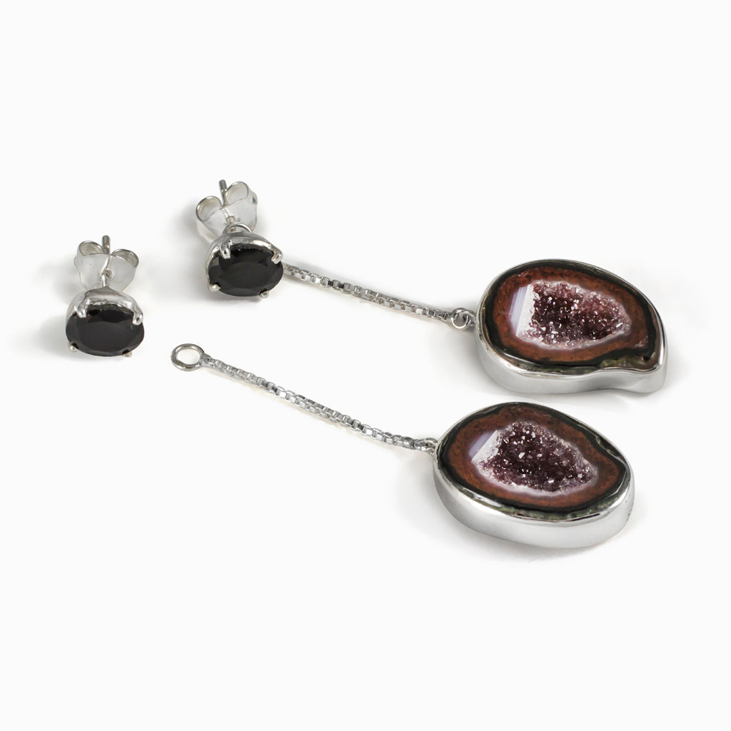 Onyx & Agate Geode Stud Drop Earrings
