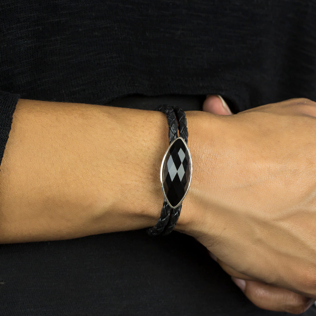 Onyx Braided Leather Bracelet Made In Earth