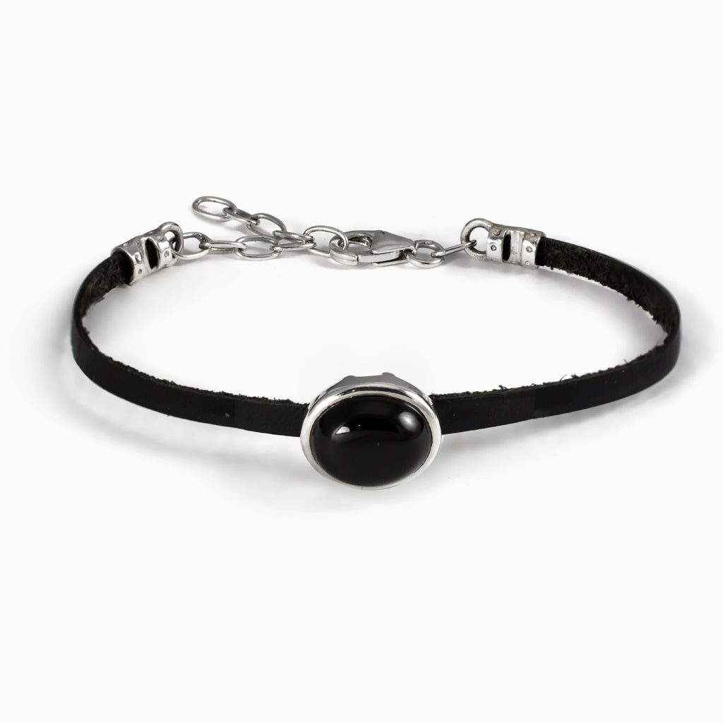 Onyx Flat Leather Bracelet Made In Earth