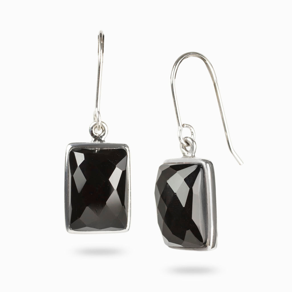 Faceted rectangle Onyx Drop Earrings Made In earth