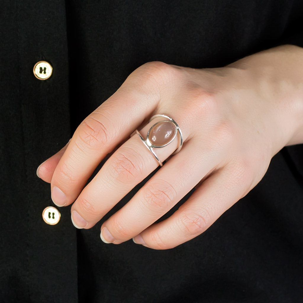 Peach Moonstone Ring on model