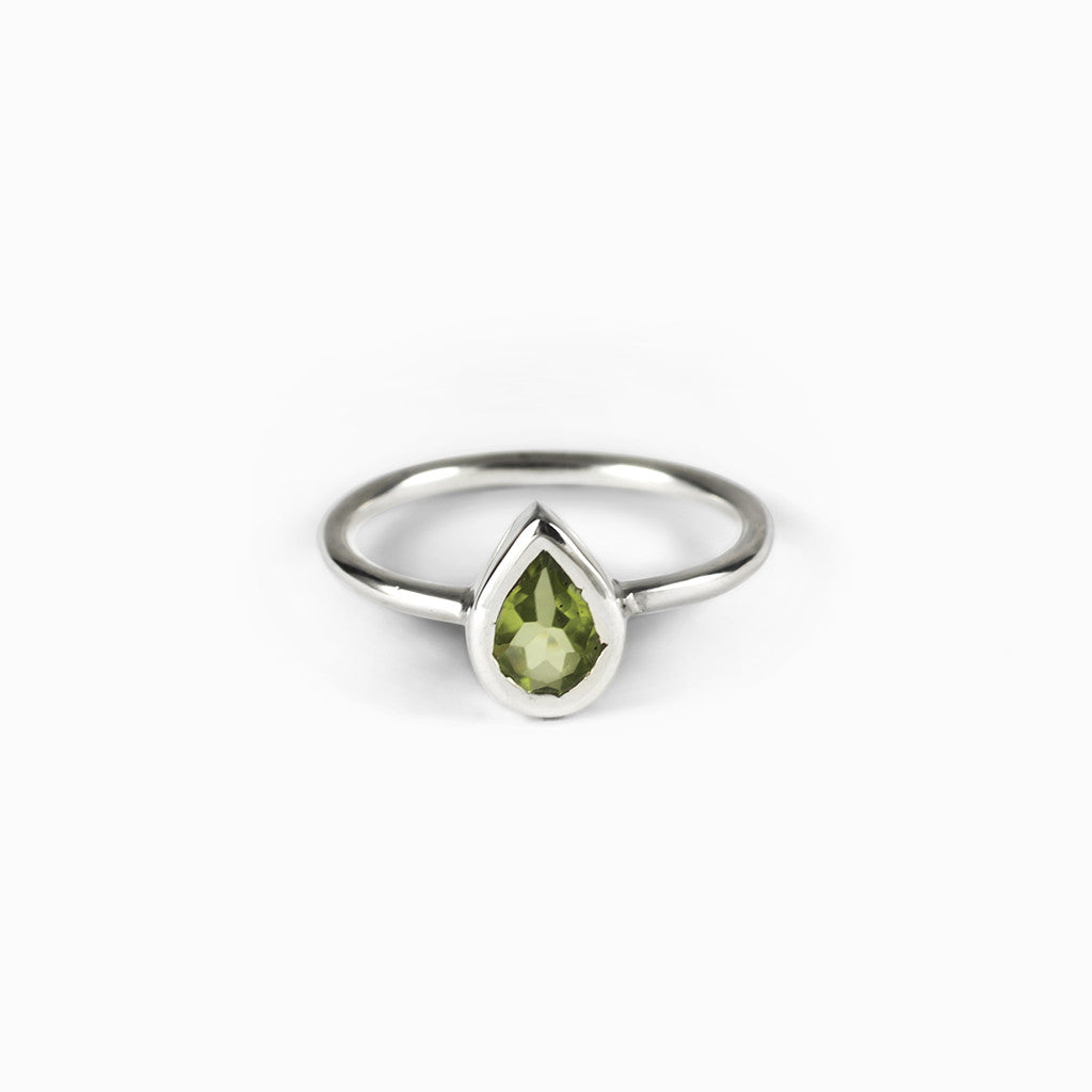 Green Peridot Tear drop Ring Made in Earth