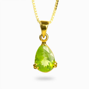 Teardrop faceted lime green peridot necklace set in 14k vermeil gold
