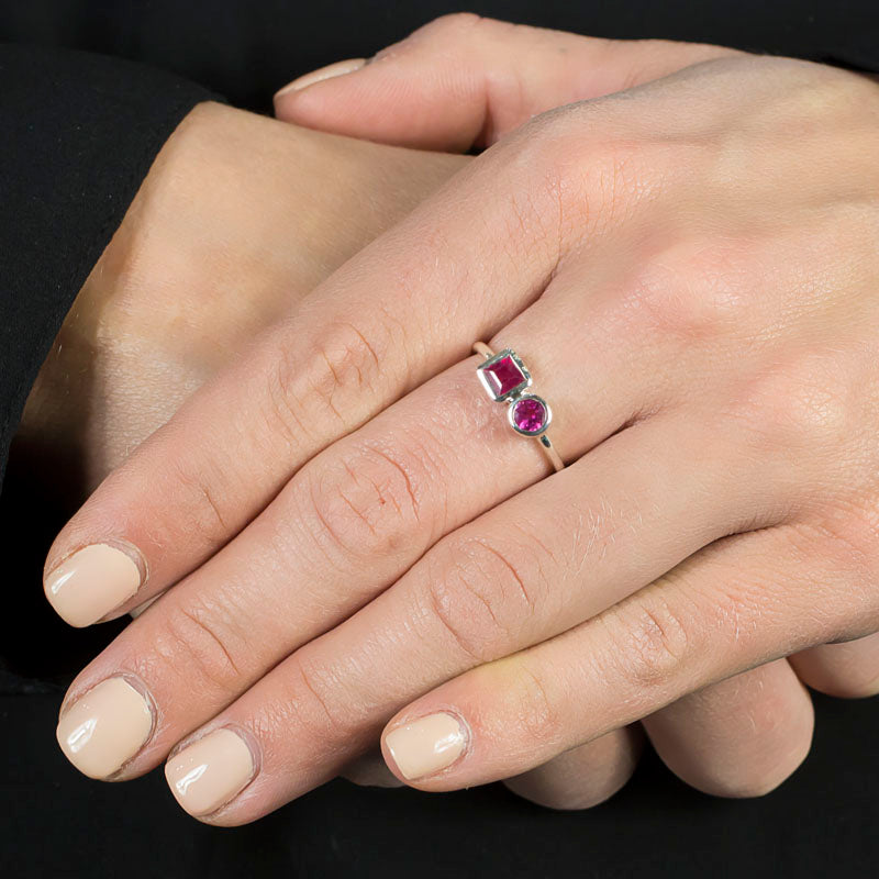 Pink Tourmaline and Ruby Ring