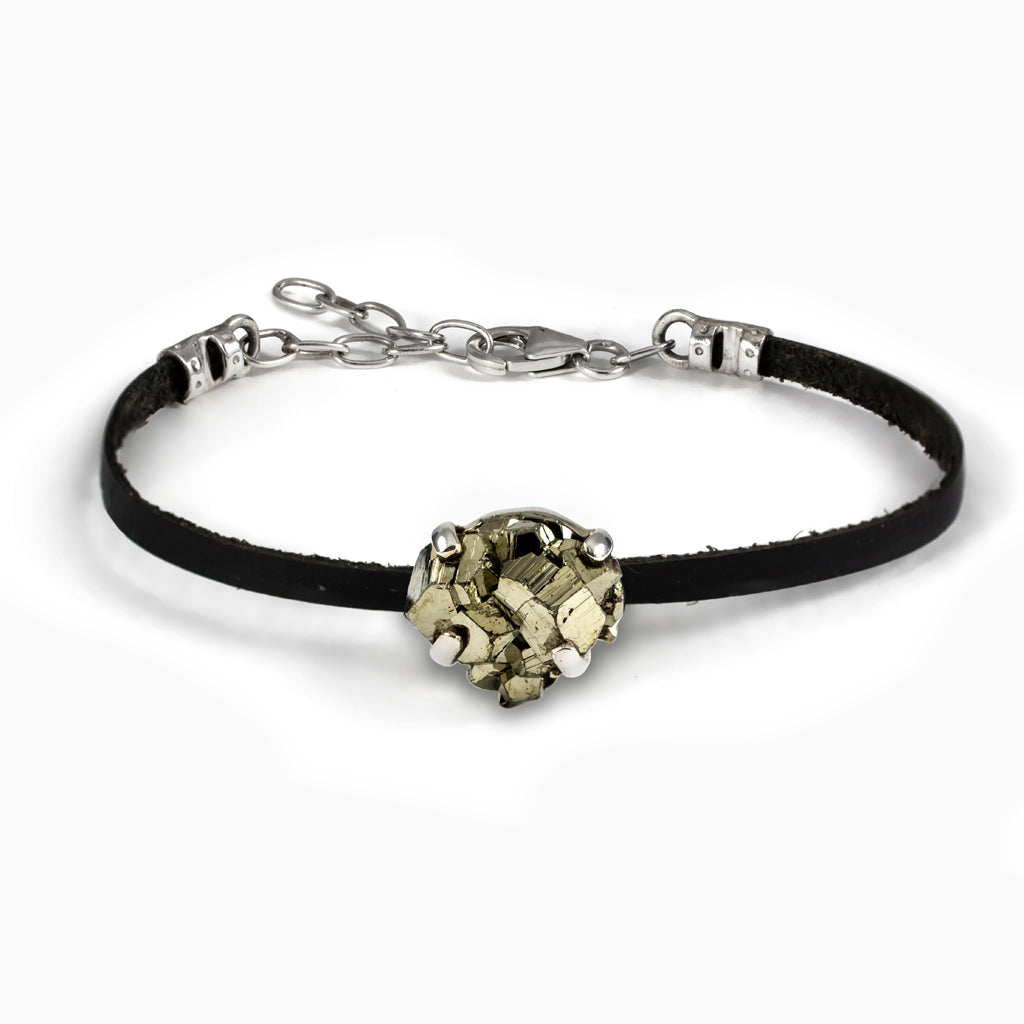 Raw natural Pyrite Flat Leather Bracelet Made In earth