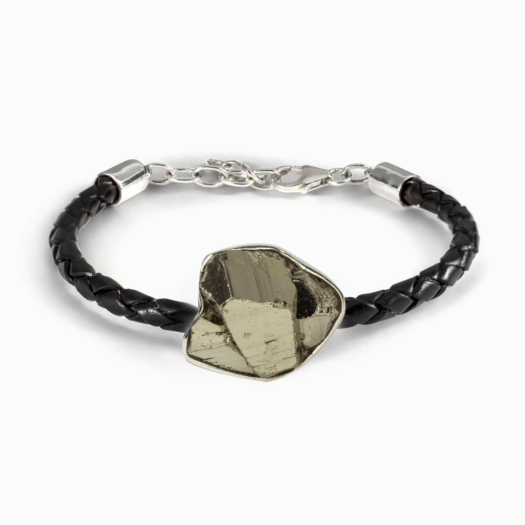 Pyrite Braided Leather Bracelet Made In earth
