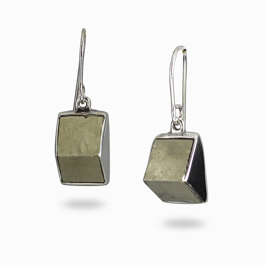 Pyrite Cube Drop Earrings Made In Earth