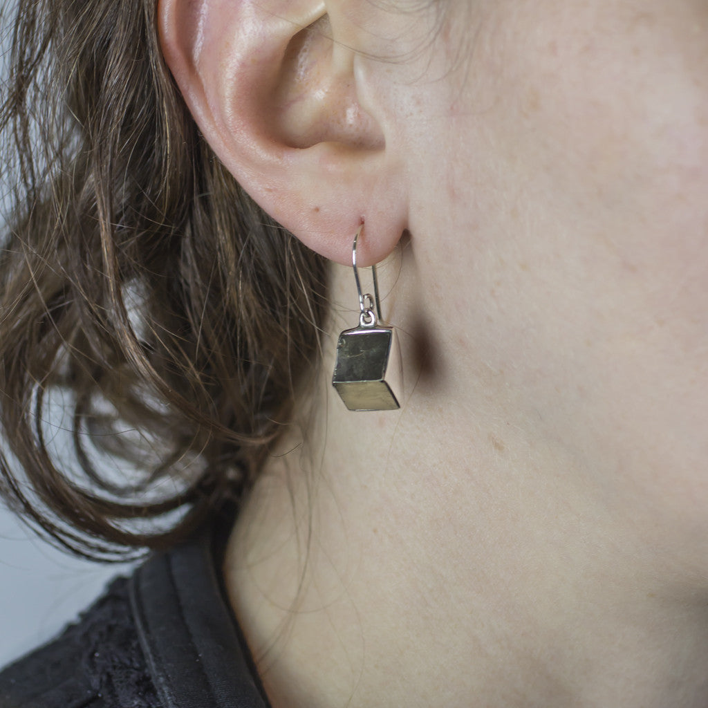 Pyrite Cube Drop Earrings on Model