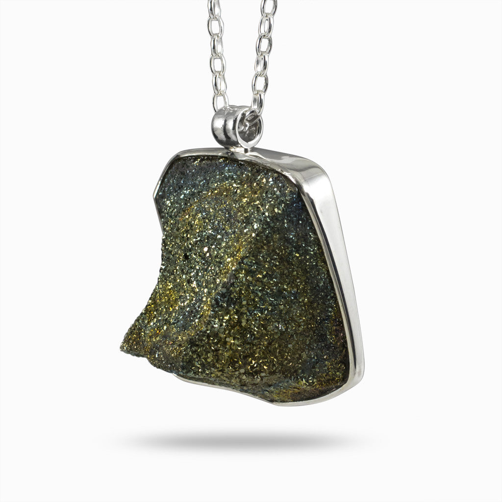 Natural Rainbow Pyrite Necklace side profile