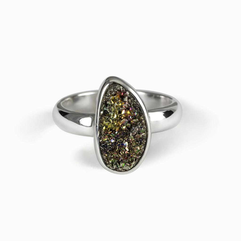 Rainbow Yellow Forest Green Pyrite Ring Made in Earth
