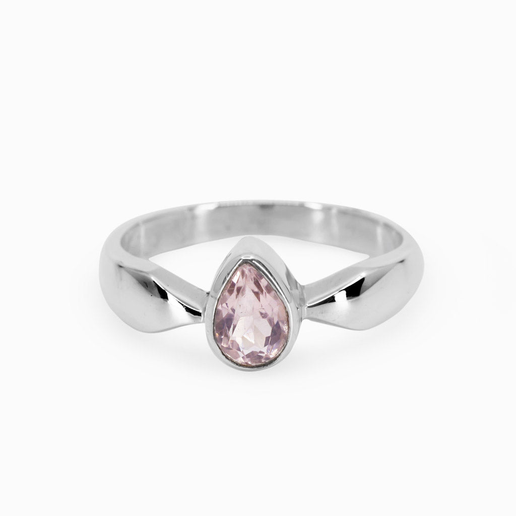 Light pink Rose Quartz teadrop Ring Made in Earth