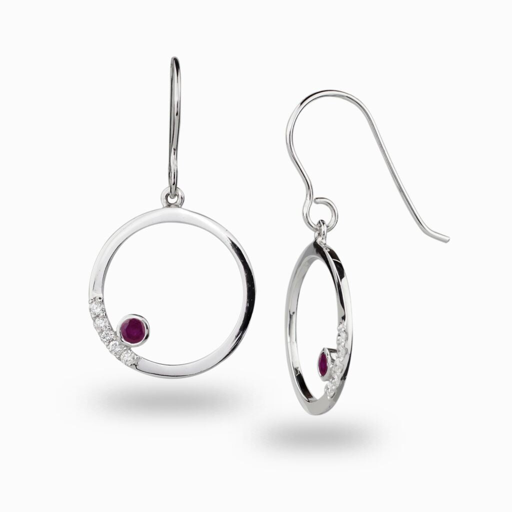 Cercle: Ruby Facet bezel & Diamond facet Drop Earrings