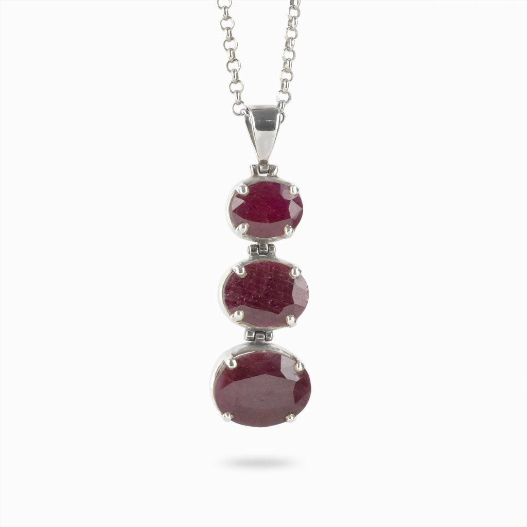 Three stone Ruby Necklace