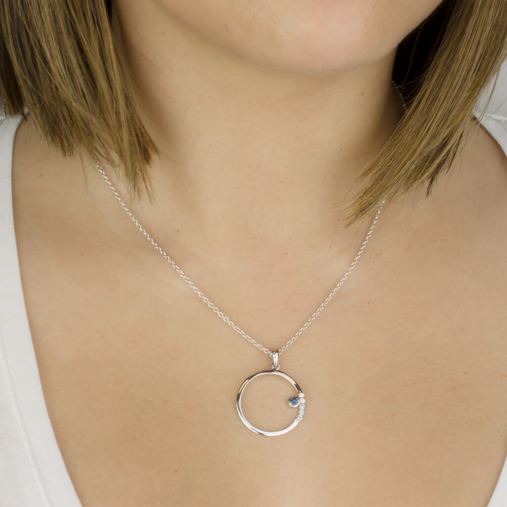 Circle silver band with Sapphire & Diamond necklace