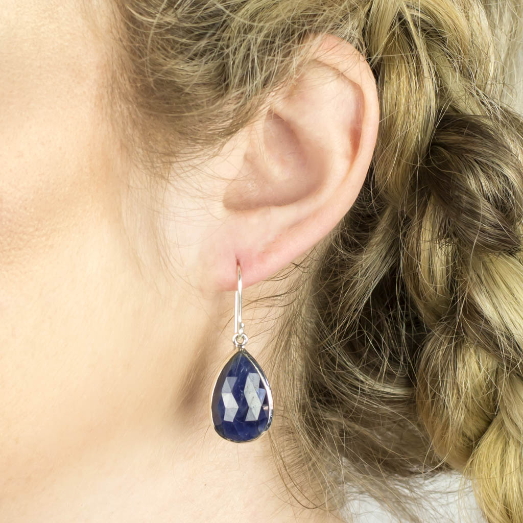 Sapphire Drop Earrings on Model