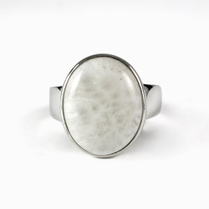White Grey Scolecite Ring Made in Earth