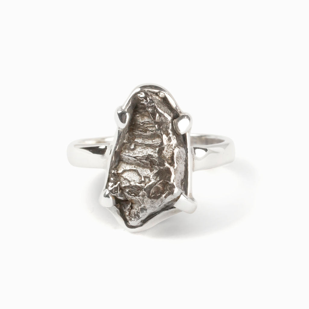 Silver Textured Sikhote-Alin Meteorite Ring Made in Earth