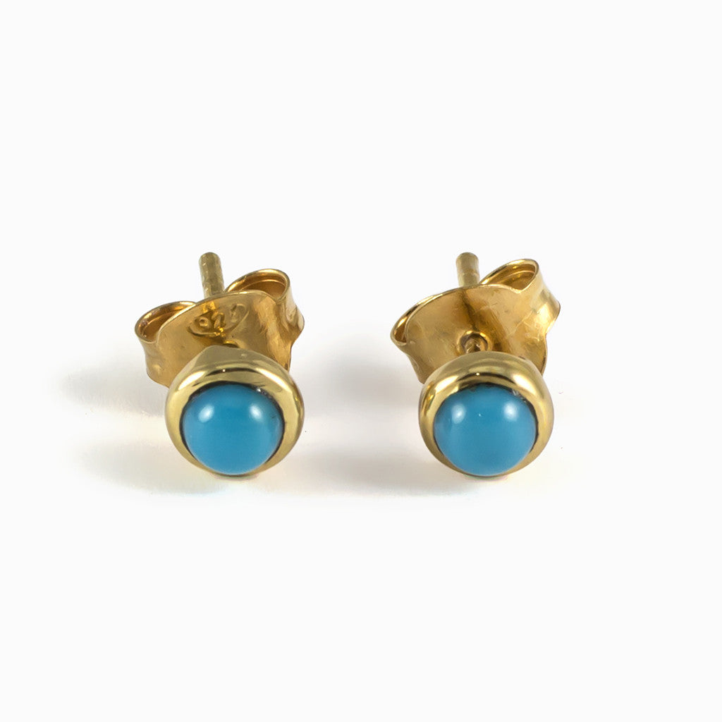 Sleeping Beauty Turquoise Stud Earring 14k ywllow gold vermeil Made In earth