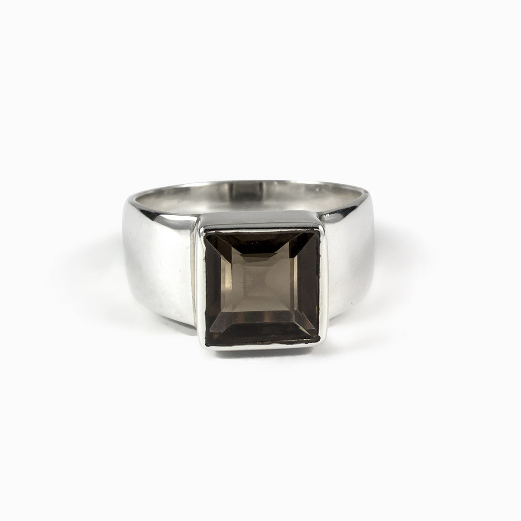 Smokey Quartz Black Square Dimensional Ring  Made in Earth