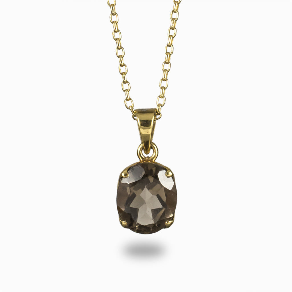 Faceted oval brown 14k Yellow gold vermeil Smokey Quartz necklace