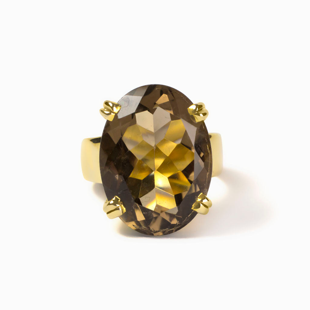 Dark gold and bright inside Smokey Quartz Ring Made in Earth