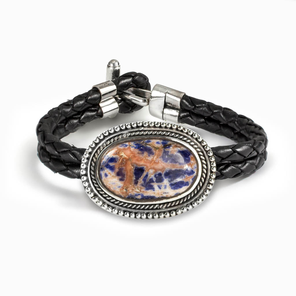 Sodalite Braided Leather Bracelet Made In Earth