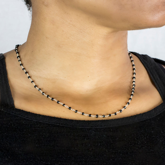 Black Spinel Beaded chain necklace on Model