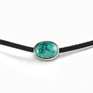 Tibetan Turquoise Flat Leather Choker Necklace 