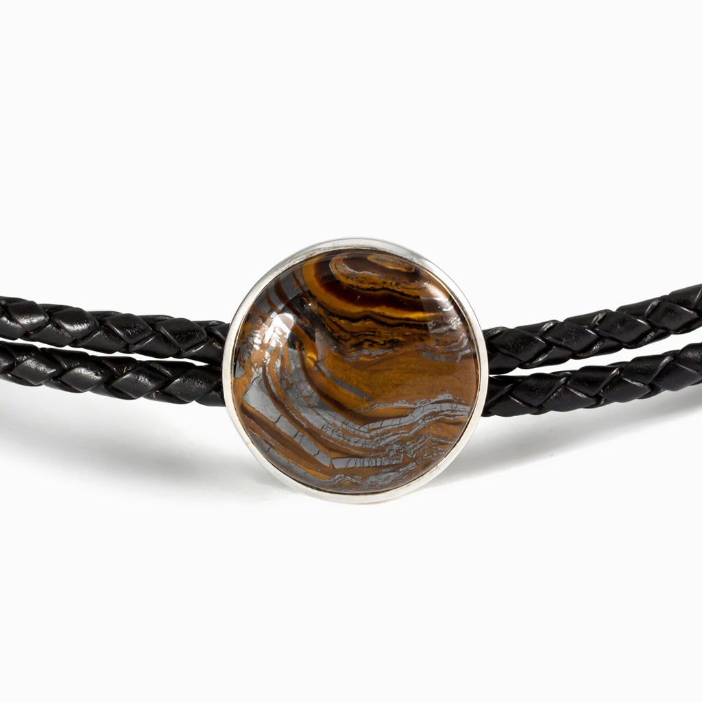 Tiger Iron Braided Leather Choker Necklace 