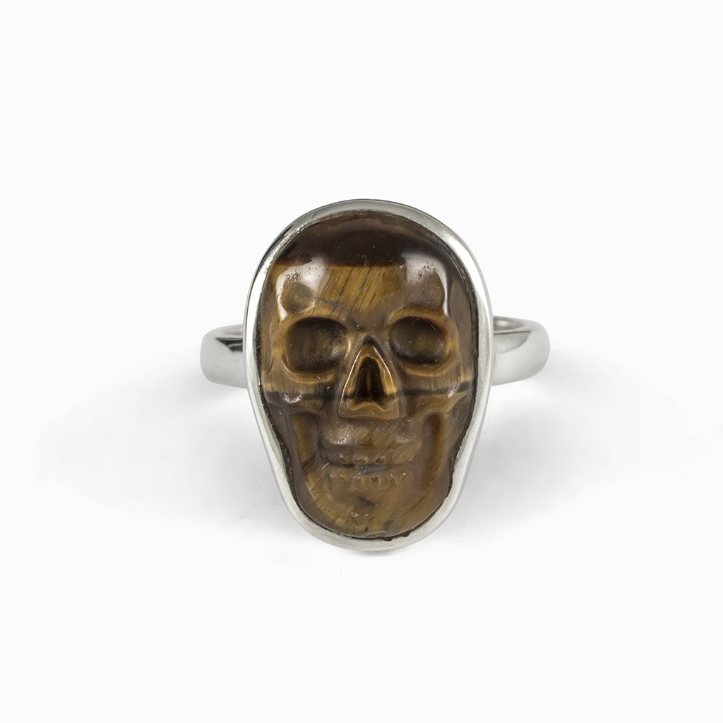 Brown Tiger Eye Skull Ring Made in Earth