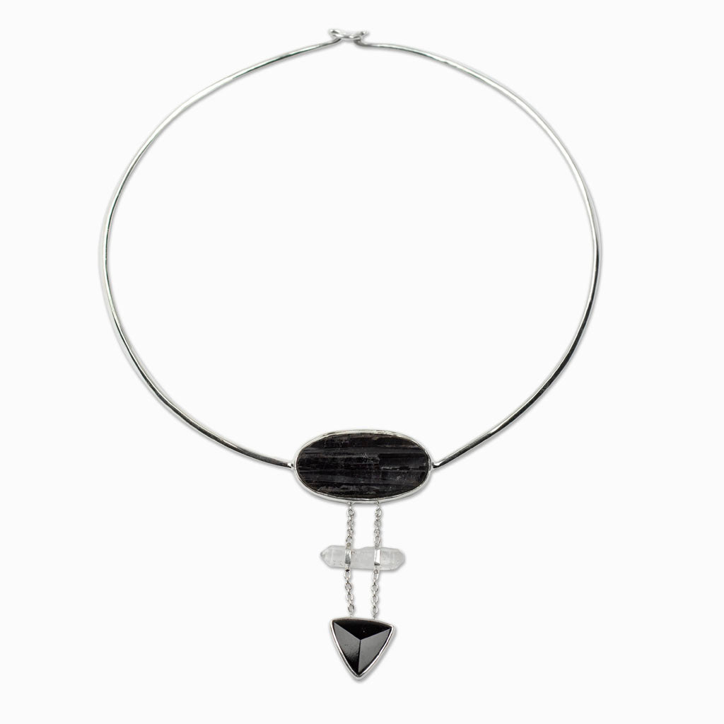 Black Tourmaline and Laser Quartz Necklace