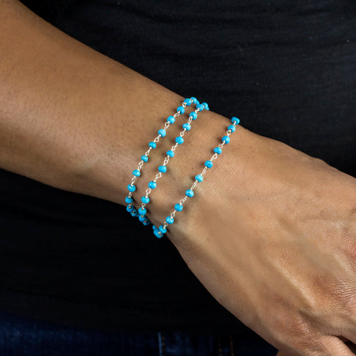 Sleeping Beauty Turquoise beaded chain bracelet on model