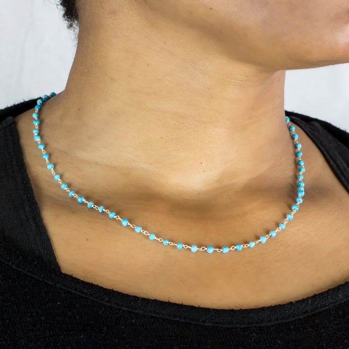 Sleeping Beauty Turquoise beaded chain necklace on Model