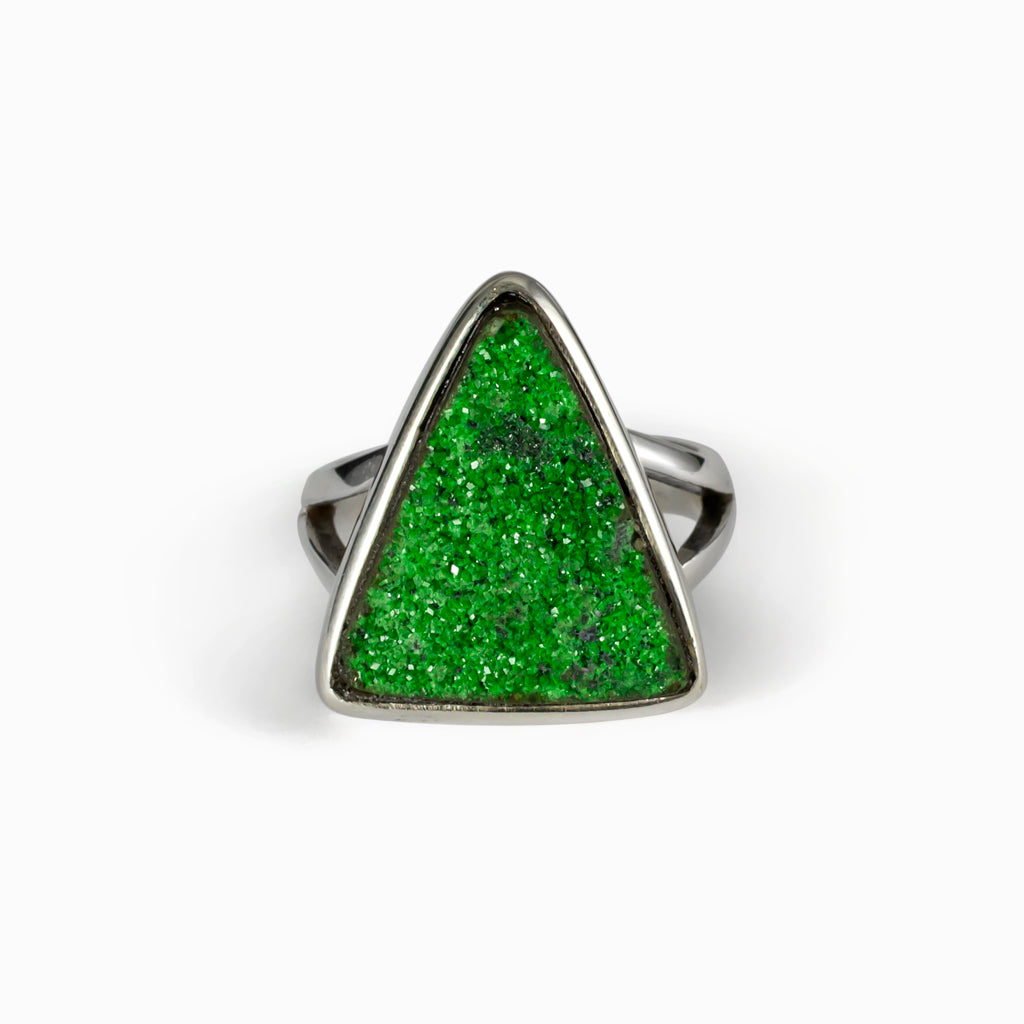 Green Triangle Uvarovite Ring Made in Earth