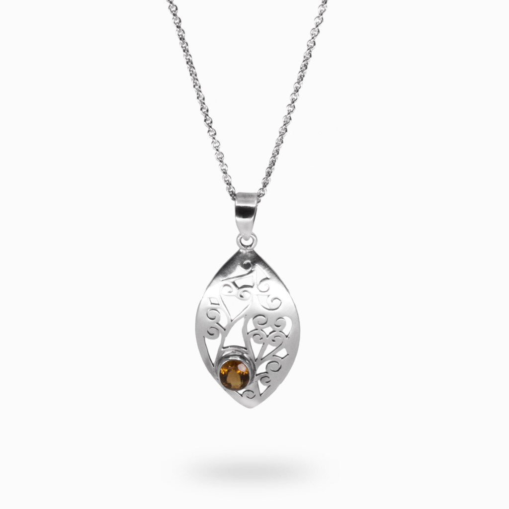 Yellow Citrine Faceted Necklace In Sterling Silver Made In Earth